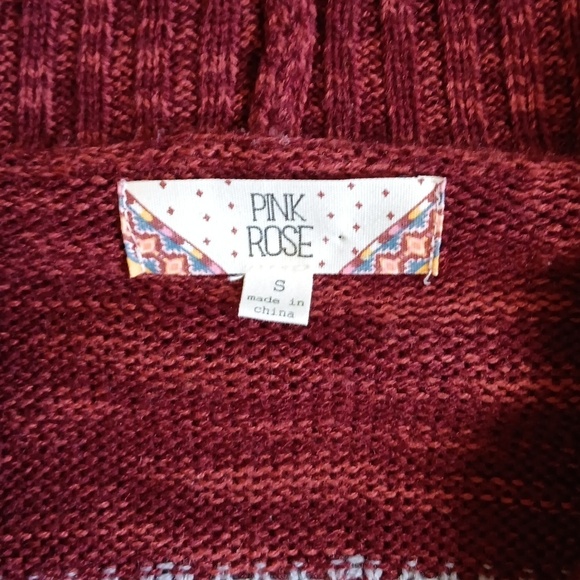Burgundy Aztec Open Front Cardigan Sweater Women's Small - Picture 7 of 8